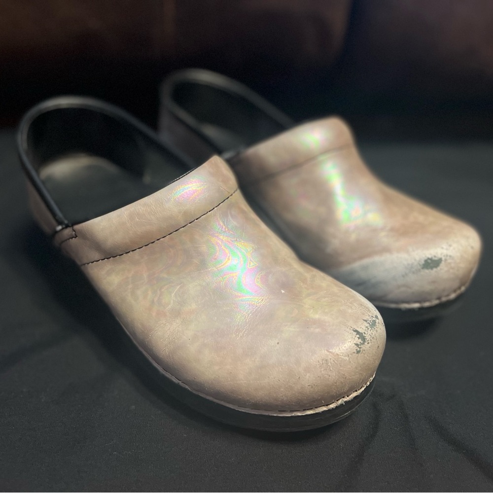 Womens Cream tan iridescent clogs by Dansko